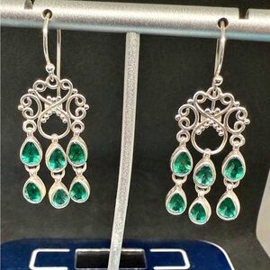 New XL Chandelier Dangle Emerald Long Earrings in solid 925 sterling silver 😍